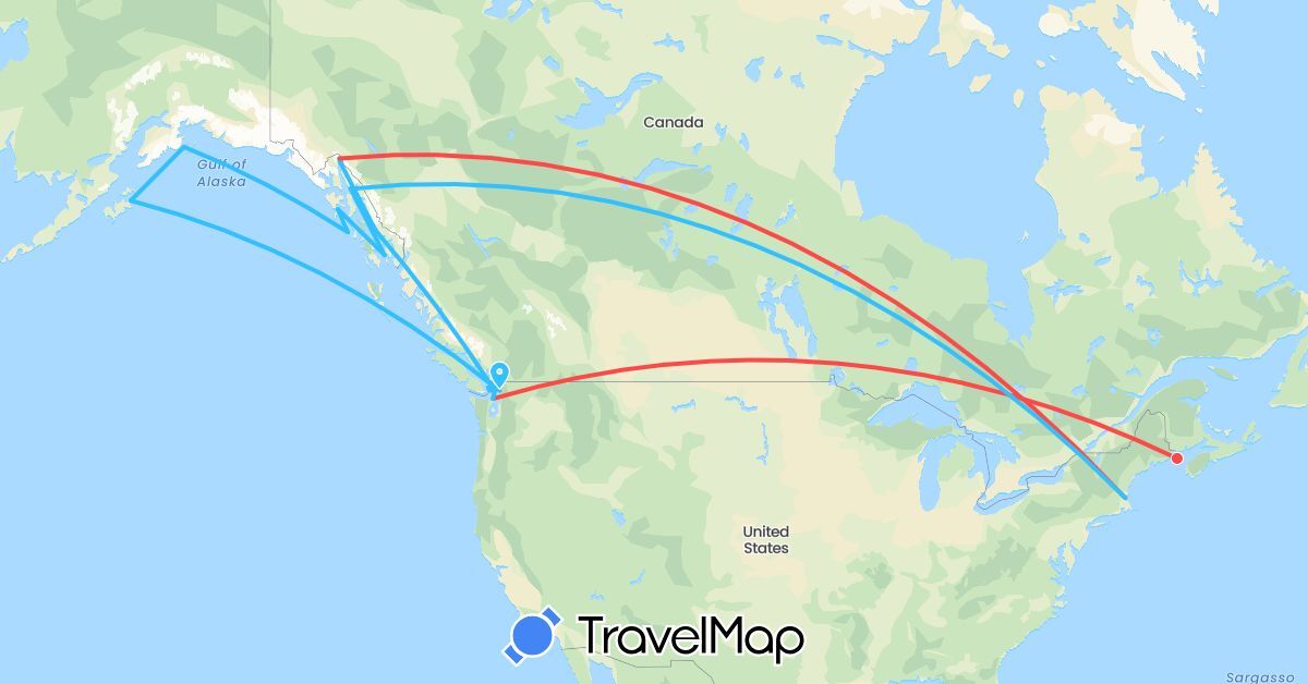 TravelMap itinerary: driving, hiking, boat in Canada, United States (North America)
